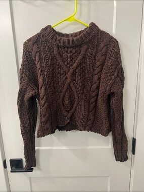 Free People Chunky Cable Knit Chocolate Brown Sweater